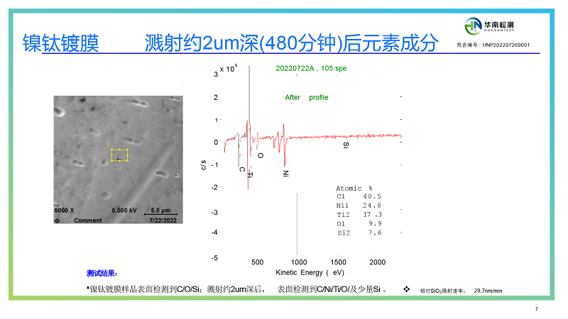镍钛基材/镀膜基层扫描分析 镍钛基材/镀膜基层扫描分析